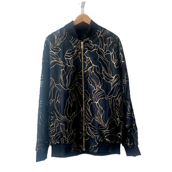 Other - Custom Black & Gold Abstract Bomber Jacket